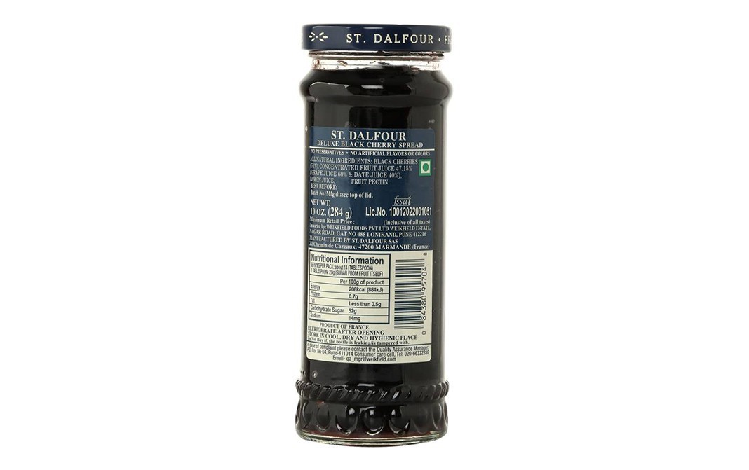 St. Dalfour Black Cherry Spread    Glass Jar  284 grams